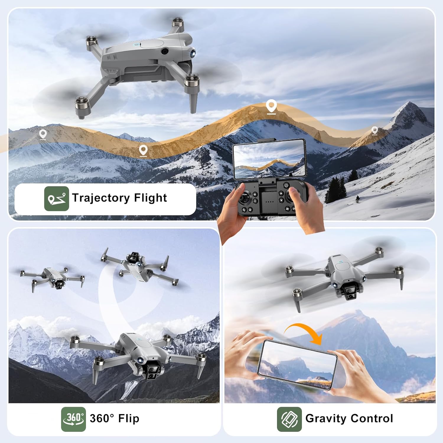 PRO Drone with Camera for Adults 4K,Brushless Motors Drone for Kids Beginners,40mins Flight Time with 2 Batteries,FPV Foldable RC Quadcopter,Toys Gifts for Teen Boys Girls, Beginner(Grey) - Image 5