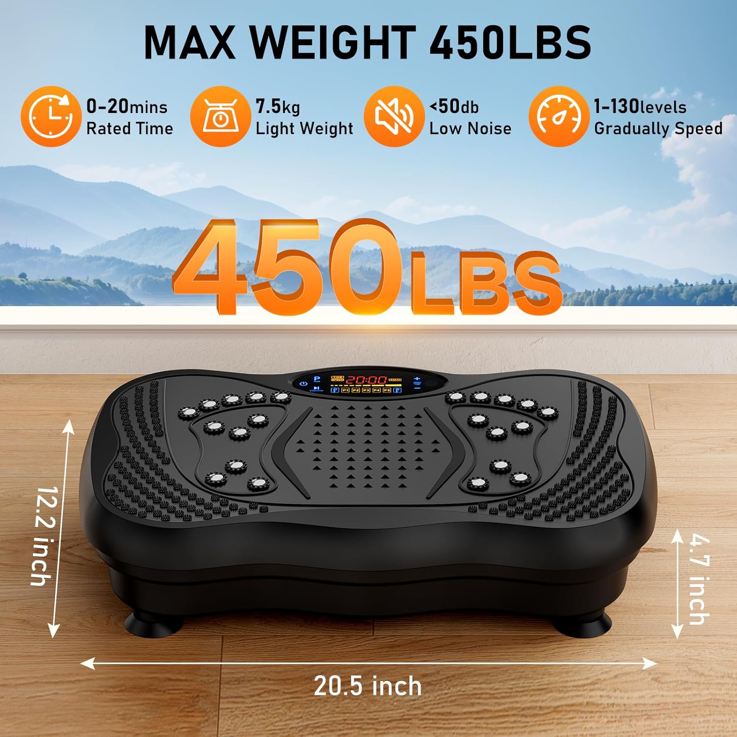 Vibration Plate Exercise Machine, 130 Levels Full Body Workout Vibrating Plate for Lymphatic Drainage Weight Loss, 450 Lbs Capacity Shake Platform with Resistance Bands Bluetooth for Women Men - Image 7