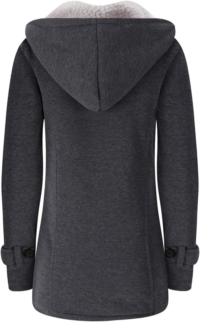 JiangWu Womens Fashion Horn Button Fleece Thicken Coat with Hood Winter Warm Jacket - Image 2