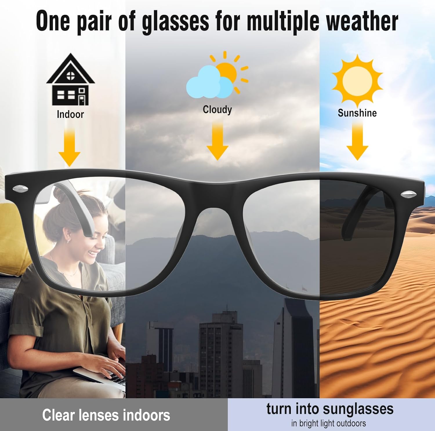 AI Smart Glasses for Men & Women with ChatGPT, Bluetooth Glasses with 165 Languages Translation, Color-Change Lens, Meeting Analysis, Music Playback, Hands-Free Calls, UV & Blue Light Protection - Image 3
