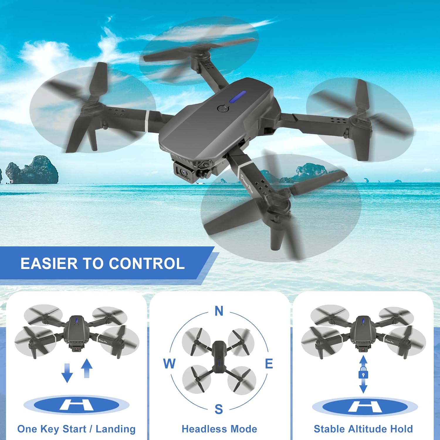 Mini Drone with Camera, 4K HD FPV Drone, Altitude Hold, Gesture Selfie, One key Return/Emergency Stop, 3D Flips, Waypoint Fly, 2 Batteries, Foldable Drones for Kids and Beginners - Image 4