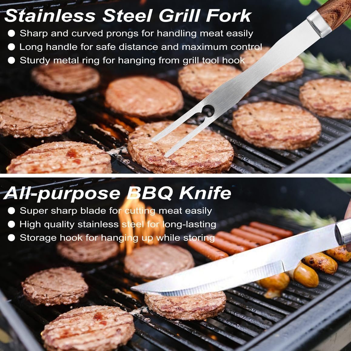 POLIGO 22PCS Heavy Duty BBQ Grill Accessories Set, Non-Slip Grill Tools for Outdoor Grill Set Stainless Steel Grill Utensils Set, Deluxe Grilling Tools Set in Aluminum Case Ideal Gifts for Men Brown - Image 5