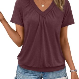 AUTOMET Womens Tops Short Sleeve V Neck T Shirts 2026 Summer Spring Beach Vacation Clothes Casual Loose Ruched Top