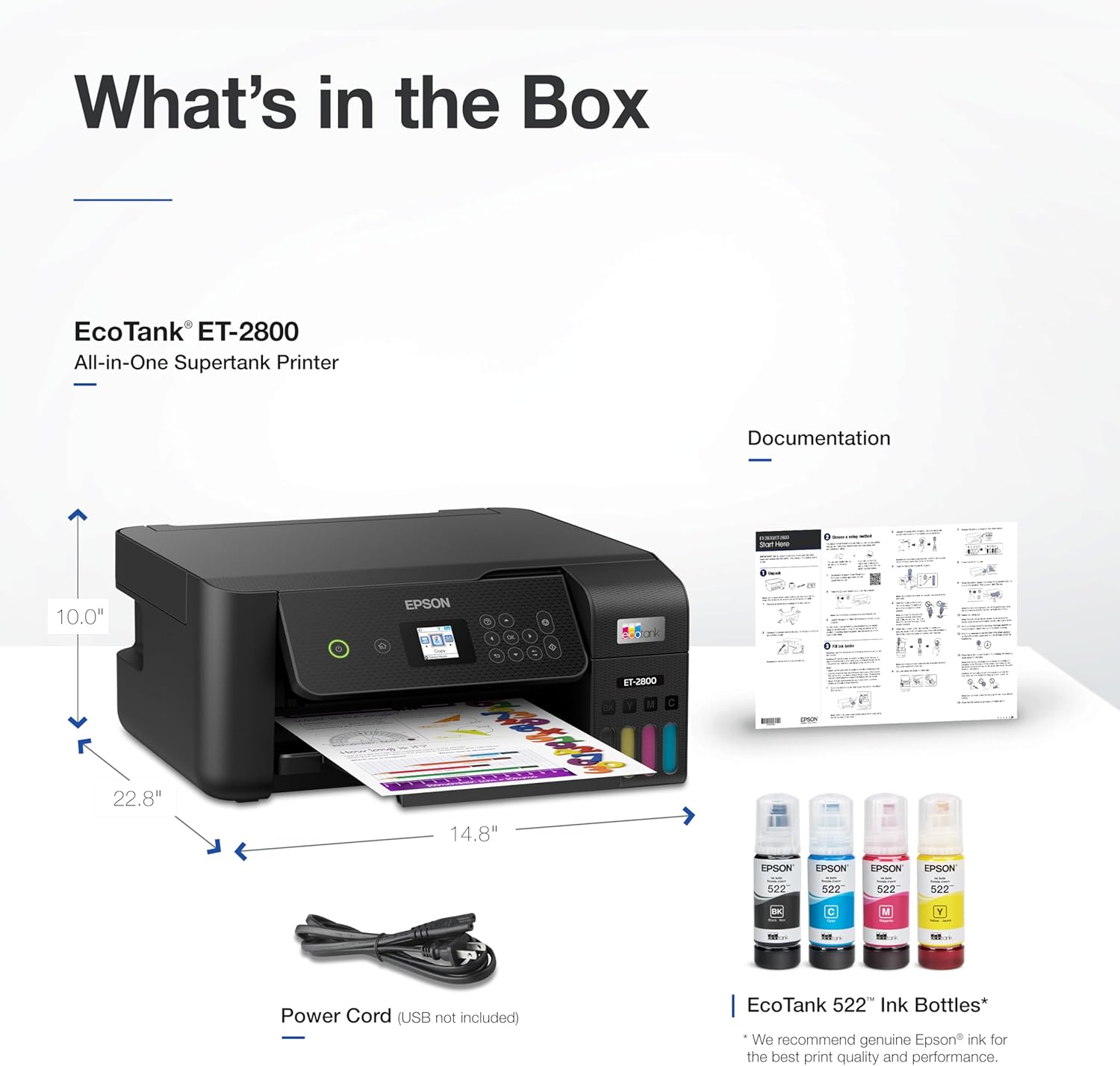 Epson EcoTank ET-2800 Wireless Color All-in-One Cartridge-Free Supertank with Scan and Copy, The Ideal Basic Home Printer - Black - Image 7