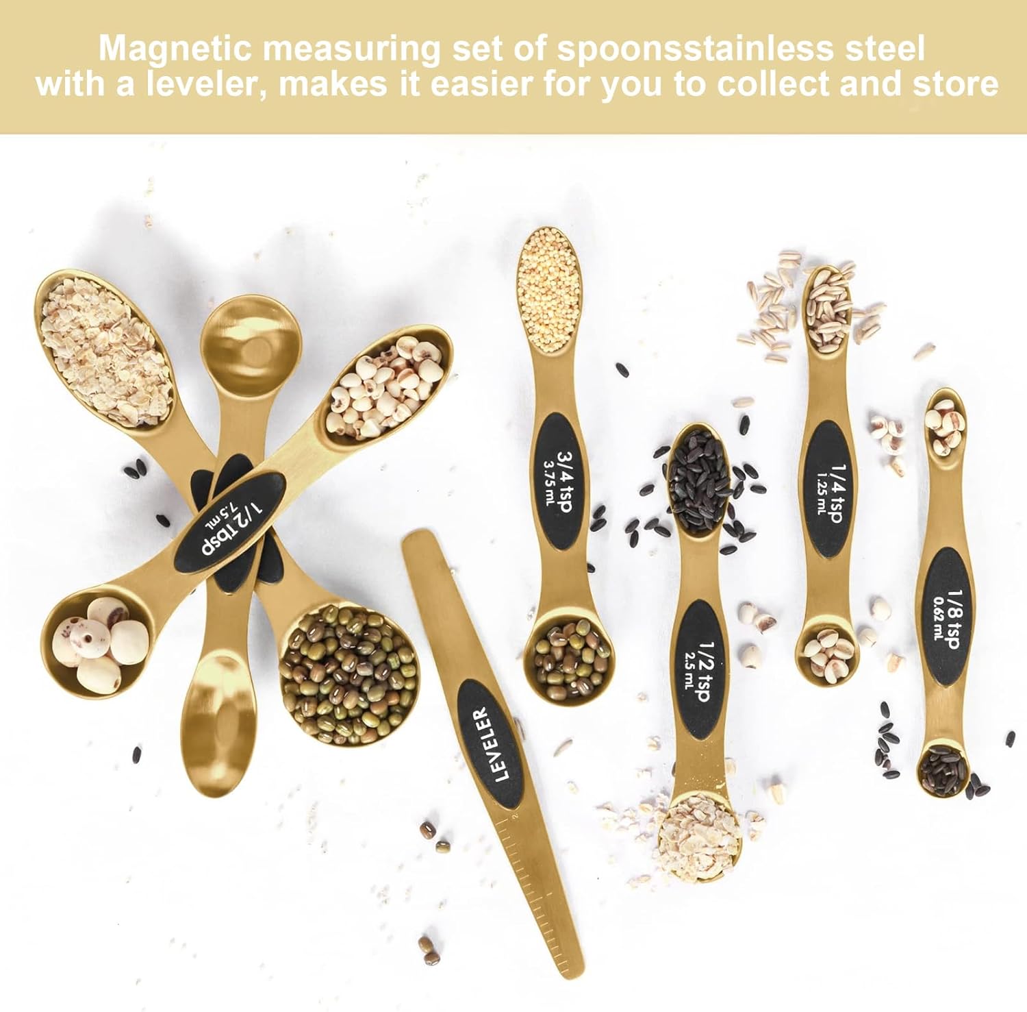 Magnetic Measuring Spoons Set Stainless Steel with Leveler, Stackable Metal Tablespoon Measure Spoon for Baking, Measuring Cups and Spoon Set Kitchen Gadgets Apartment Essentials Fits in Spice Jars - Image 3