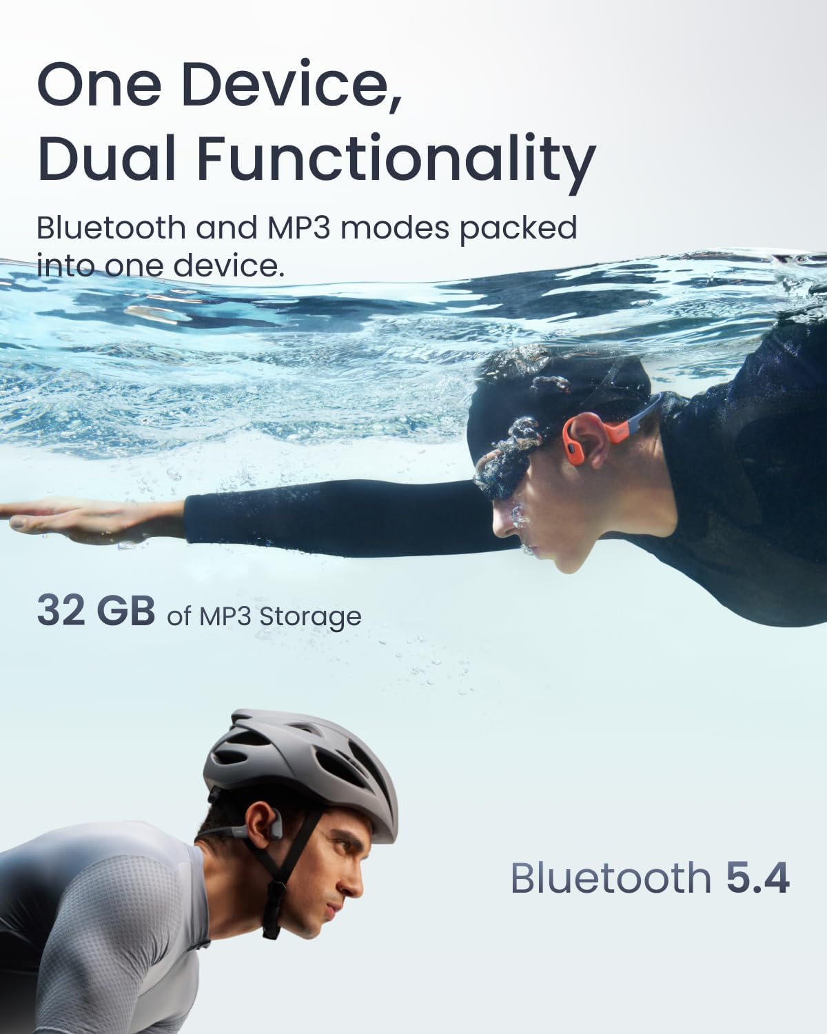 SHOKZ OpenSwim Pro - Open-Ear Bluetooth & MP3 Bone Conduction Sport Headphones, Swimming Headphones, IP68 Waterproof, Grey - Image 3