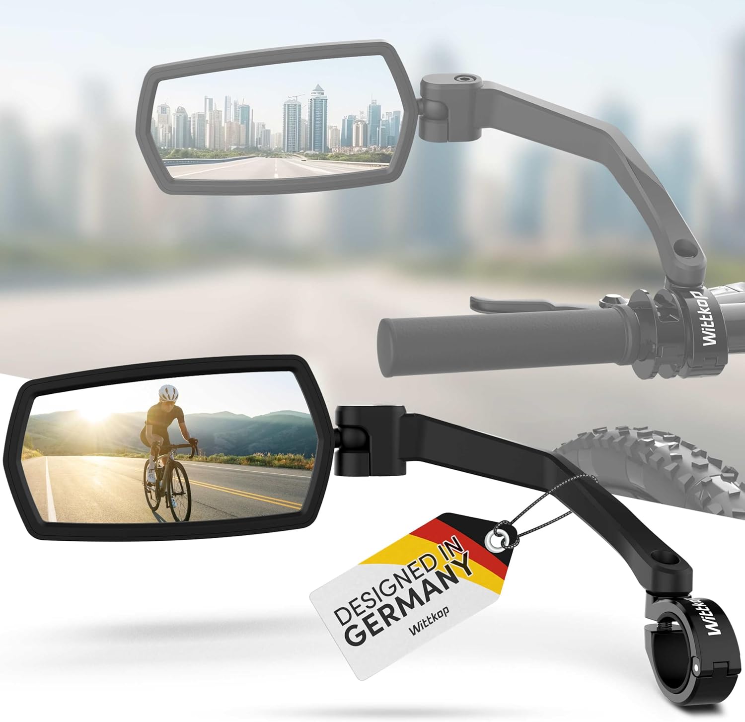 WITTKOP Bike mirror | Large HD field of vision | 360° rotatable & foldable | Mounting above & below | Break-proof & durable | ebike accessories, bike mirror handlebar mount, bicycle mirrors - Image 8