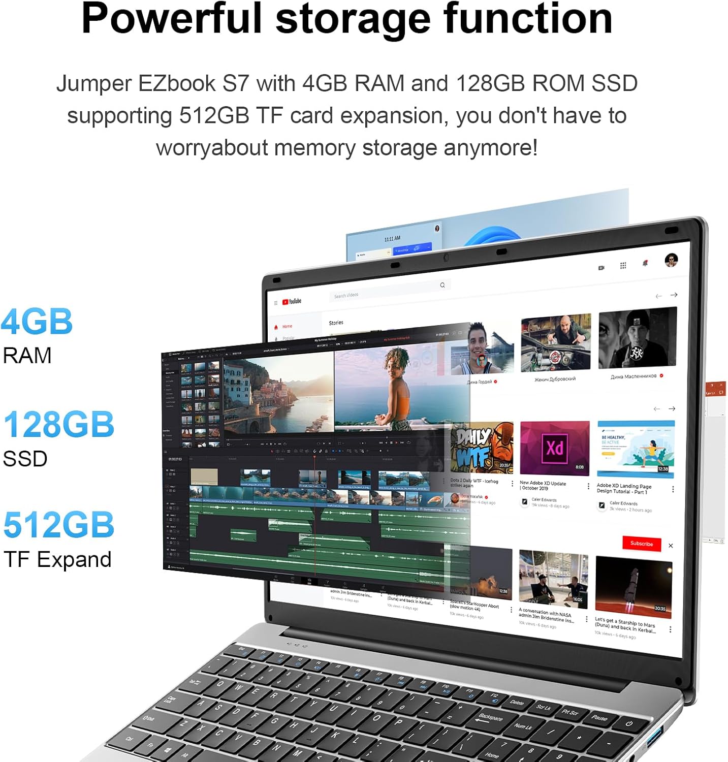 15.6 Inch Laptop with Office 365, 4GB RAM, 128GB Storage Expandable 1TB, 5205U Processor, HD Display, Windows 11 Laptops Computer, Wi-Fi 5, BT4.2, Numpad, Type-C, for Business and Students. - Image 3