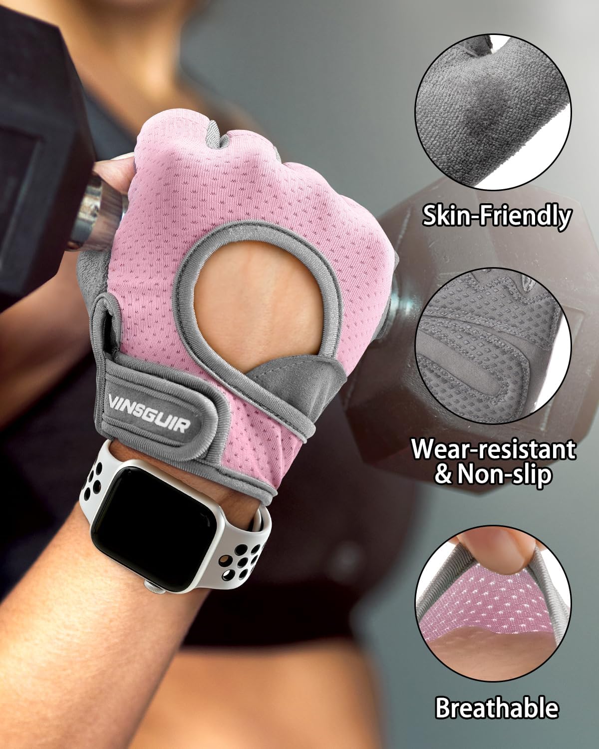 VINSGUIR Workout Gloves for Women and Men, Breathable Weight Lifting Gloves for Gym Exercise, Fitness, Training, and Cycling, with Excellent Grip and Cushion Pads - Image 3