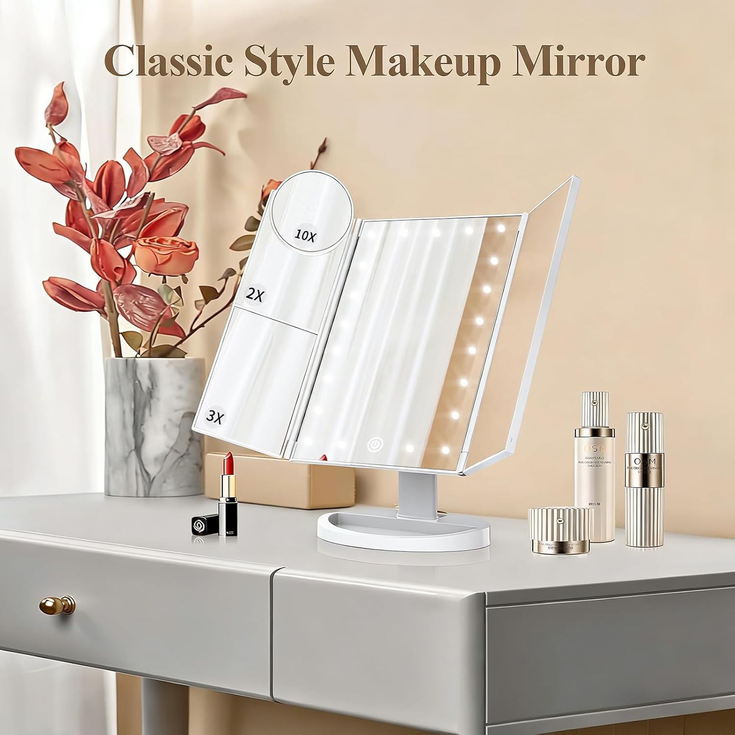 HUONUL Makeup Mirror, Vanity Mirror with Lights, 2X/3X/10X Magnification, Touch Control, Trifold, Dual Power Supply, Mothers Day, Birthday Gifts for Mom,Gifts for Women,Girls, Dorm Room Essentials - Image 7