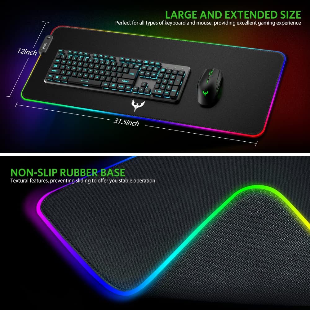 BladeHawks Extra Large RGB Gaming Mouse Pad-14 Light Modes, Extended Soft LED Mouse Pad, Anti-Slip Rubber Base, Computer Keyboard Mousepad Mat (31.5 x 12 Inch) - Image 5