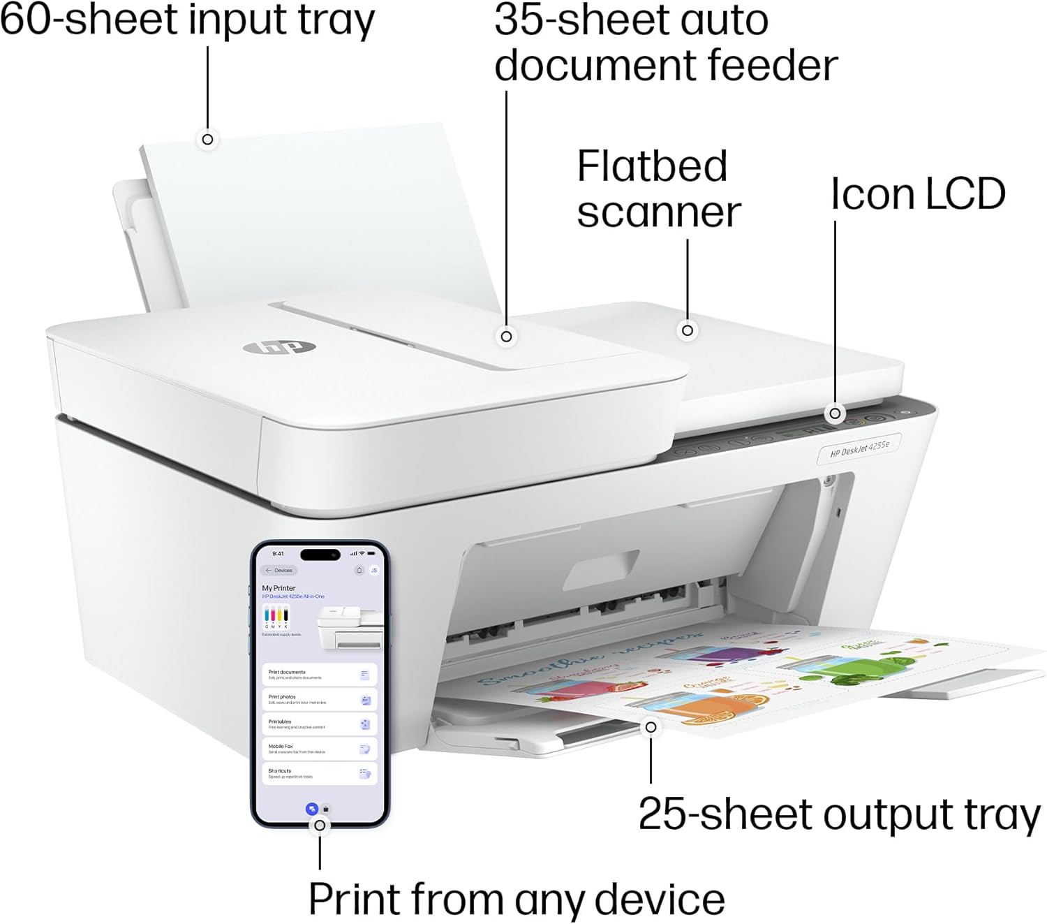 HP DeskJet 4255e Wireless All-in-One Color Inkjet Printer, Scanner, Copier, Best-for-home, 3 month Instant Ink trial included. This printer is only 2.4 ghz capable. AI-enabled (588S6A) - Image 5
