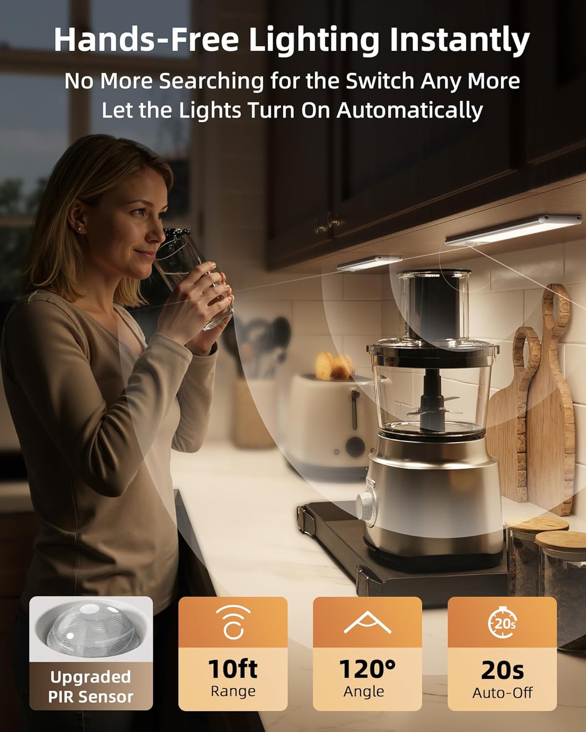 EZVALO 8" Under Cabinet Lighting, 2400mAh Rechargeable Motion Sensor Light Indoor, Mini & Slim Design, 3 Color Temps, Dimmable Magnetic Wireless Closet Lights for Kitchen, Pantry, Stairs (2 Pack) - Image 2