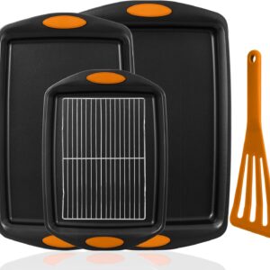 5-Piece Nonstick Baking Pans Set – Premium Carbon Steel Bakeware with PFOA/PFOS/PTFE-Free Coating, Red Silicone Handles (Black Orange)