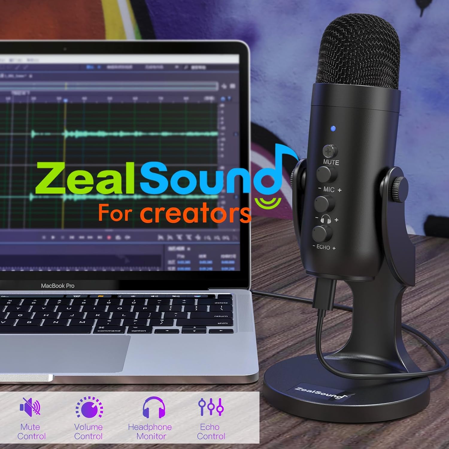 ZealSound Podcast Microphone for PC, Noise Cancellation USB Mic with Gain, Volume Adjustment & Mute Button, Monitoring & Echo, for YouTube, TikTok, Podcasting, Streaming, iPhone, iPad, Android, Mac - Image 8