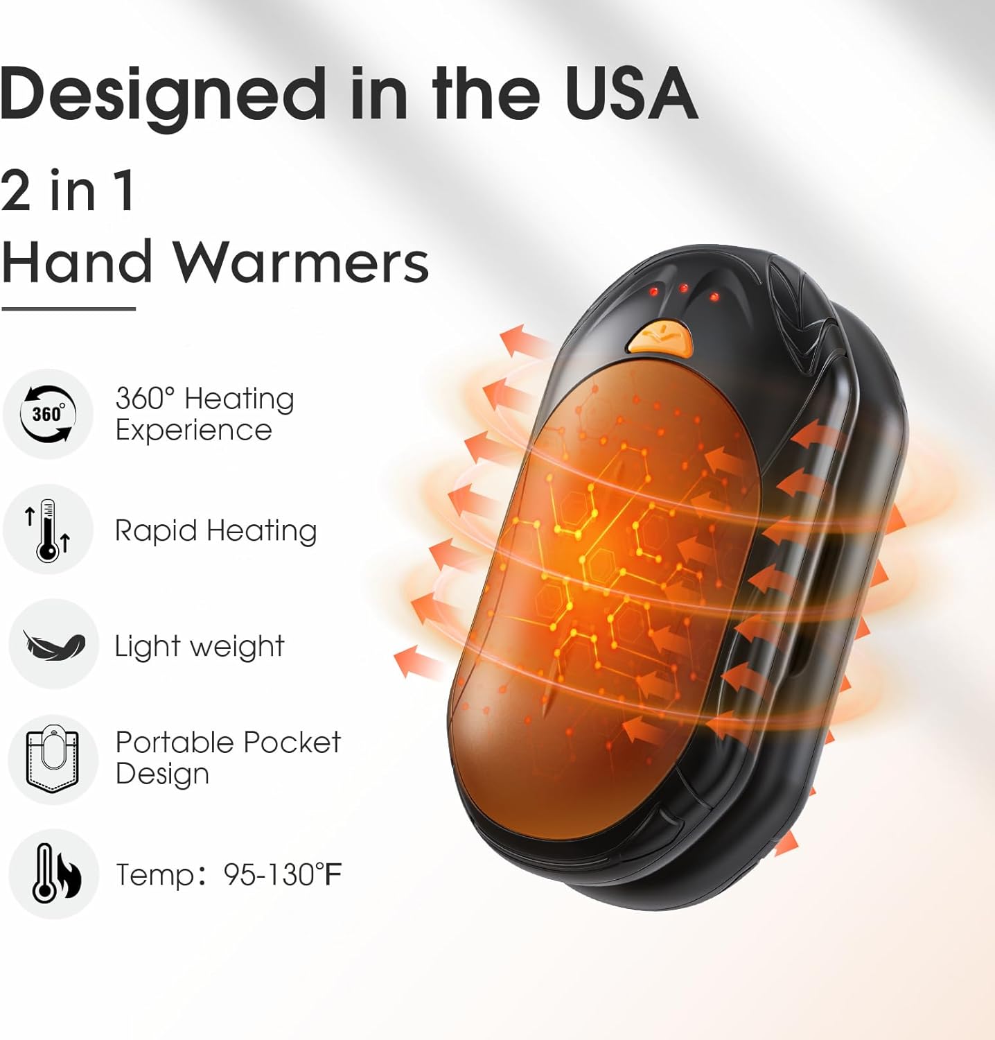 AI Hand Warmers Rechargeable 2 Pack, AI Smart Chips Electric Hand Warmers, 20Hrs Long Safe Heat, Portable Pocket Heater, Gifts for Christmas, Outdoor, Hunting, Golf, Camping Accessories - Image 2