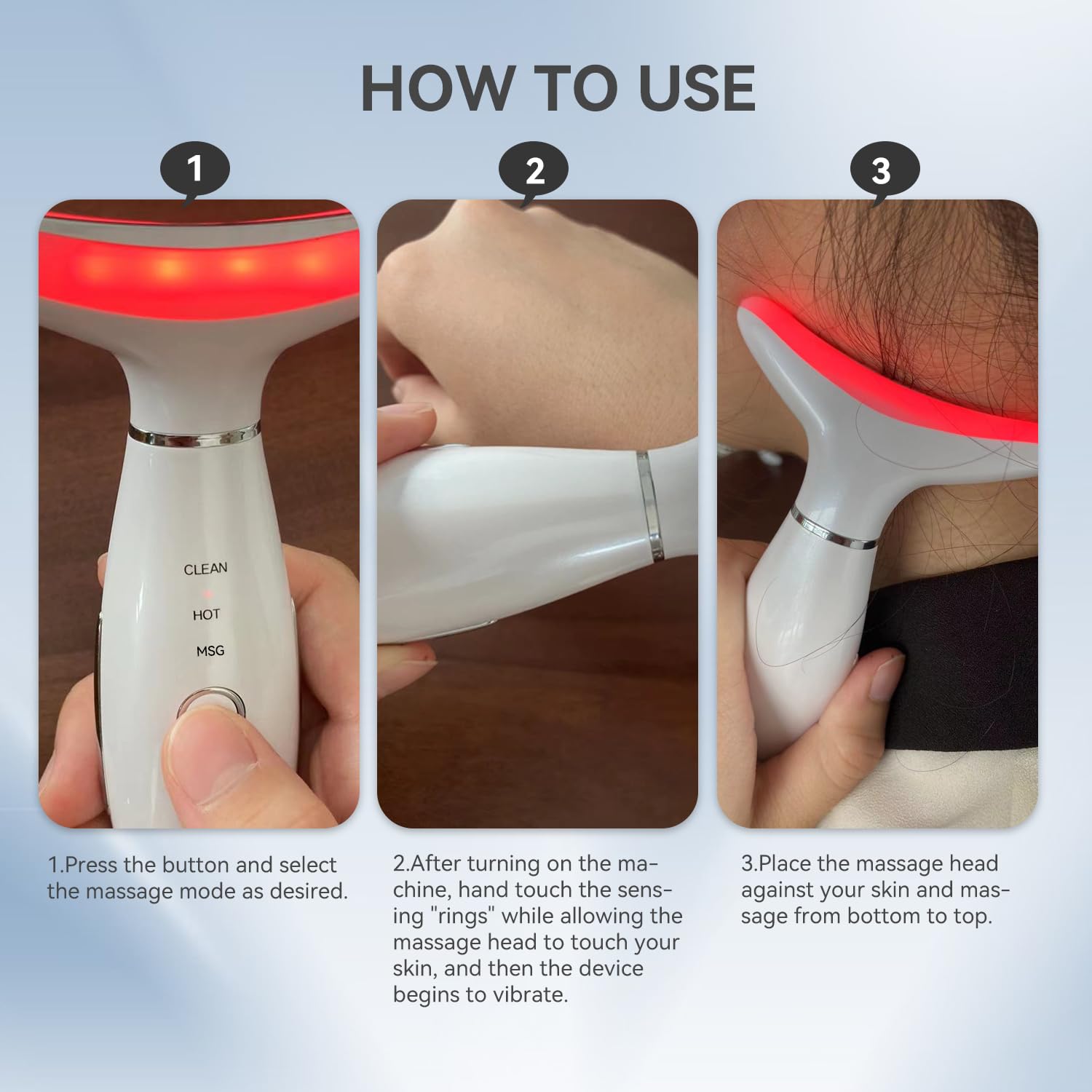 Neck Face Massager, 3-in-1 Portable Face Sculpting Tool, at-Home Facial Tool for Skin Care with Vibration (White) - Image 5