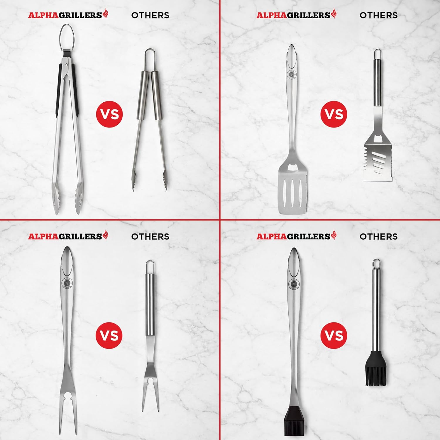 Alpha Grillers Grilling Accessories - Grilling Gifts for Men - BBQ Accessories Grill Tools Set with Spatula, Fork, Brush & Tongs - Outdoor Barbecue Utensils Gifts for Men Dad Him Boyfriend - Image 3