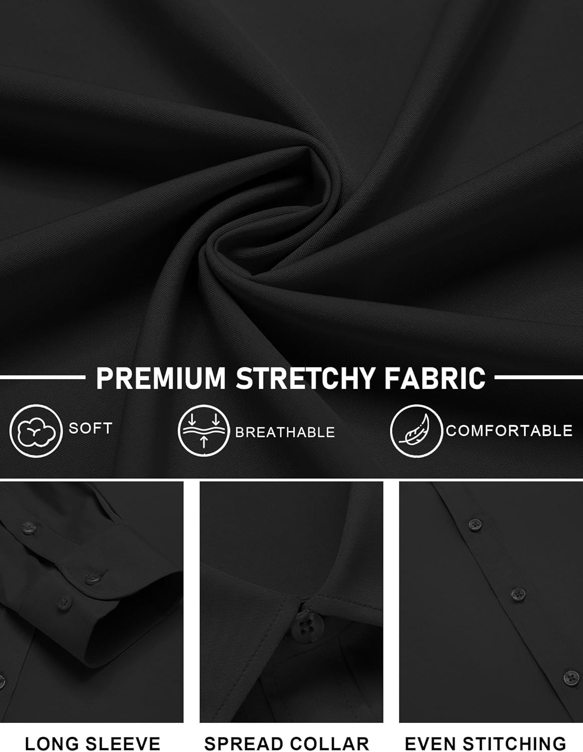 COOFANDY Mens Stretch Dress Shirts Long Sleeve Button Down Shirt Regular Fit Formal Business Wedding Shirts - Image 6