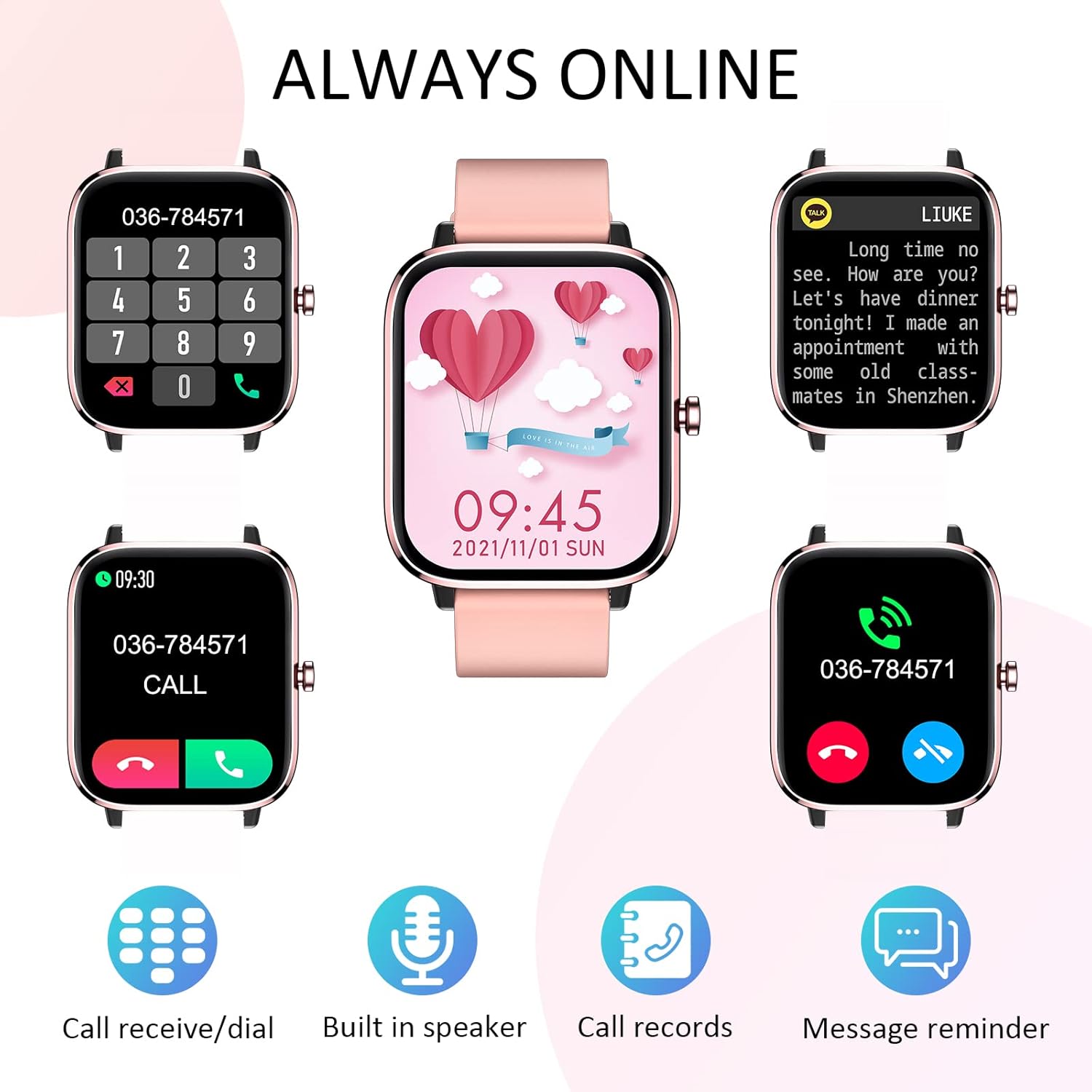 Smartwatch for Women - Call, Fitness Tracker, Heart Rate & Sleep Monitor, 1.69" Touch Screen, Waterproof - For Android & iPhone, Pink - Image 2