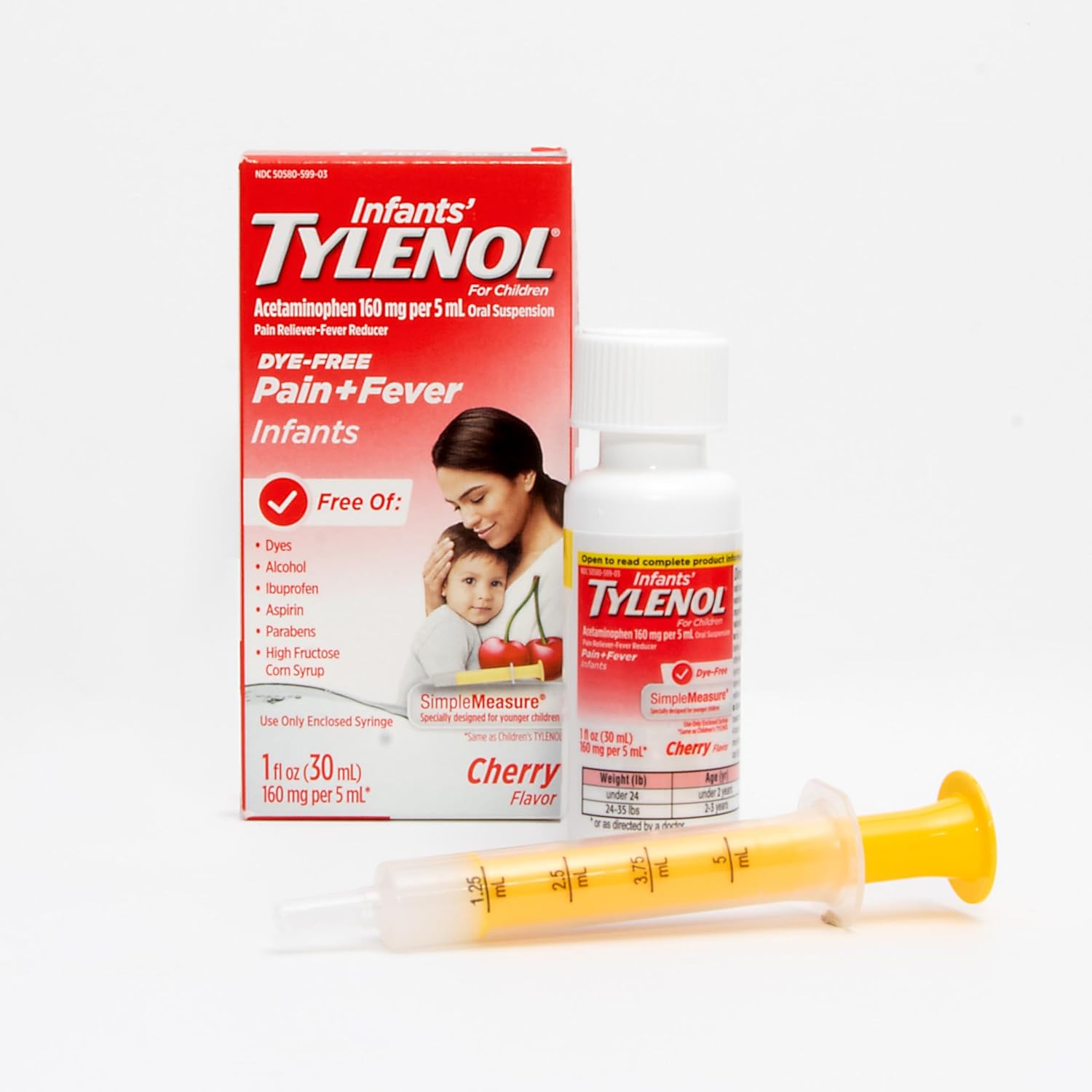 Infants' Tylenol Oral Suspension Liquid Medicine with Acetaminophen, Baby Fever Reducer & Pain Reliever for Minor Aches & Pains, Sore Throat, Headache & Teething Pain, Dye-Free Cherry, 1 fl. oz - Image 7