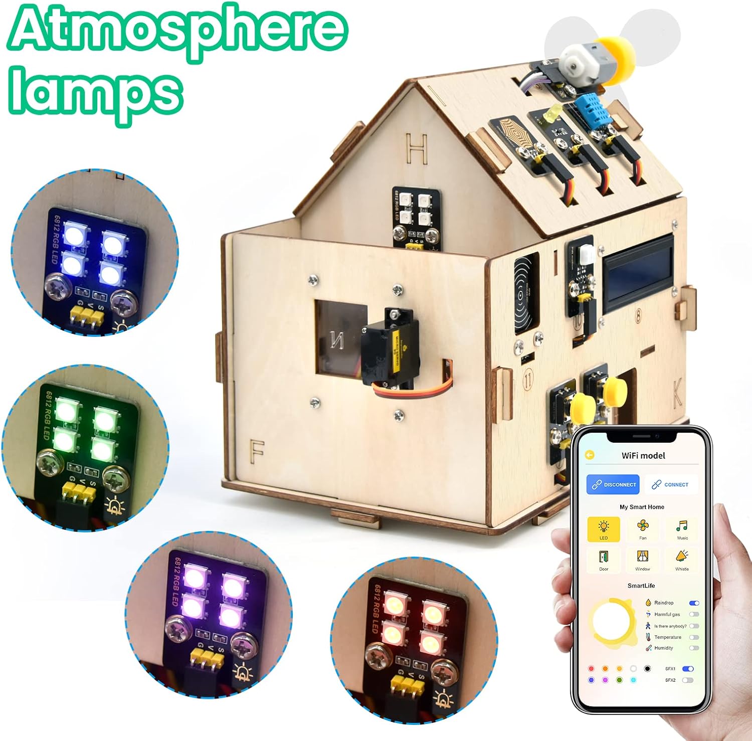 KEYESTUDIO IOT ESP32 Smart Home Starter Kit for Arduino and Python,Electronics Home Automation Coding Kit, Wooden House DIY Sensor Kit,STEM Educational Set for Adults Teens 15+ - Image 5