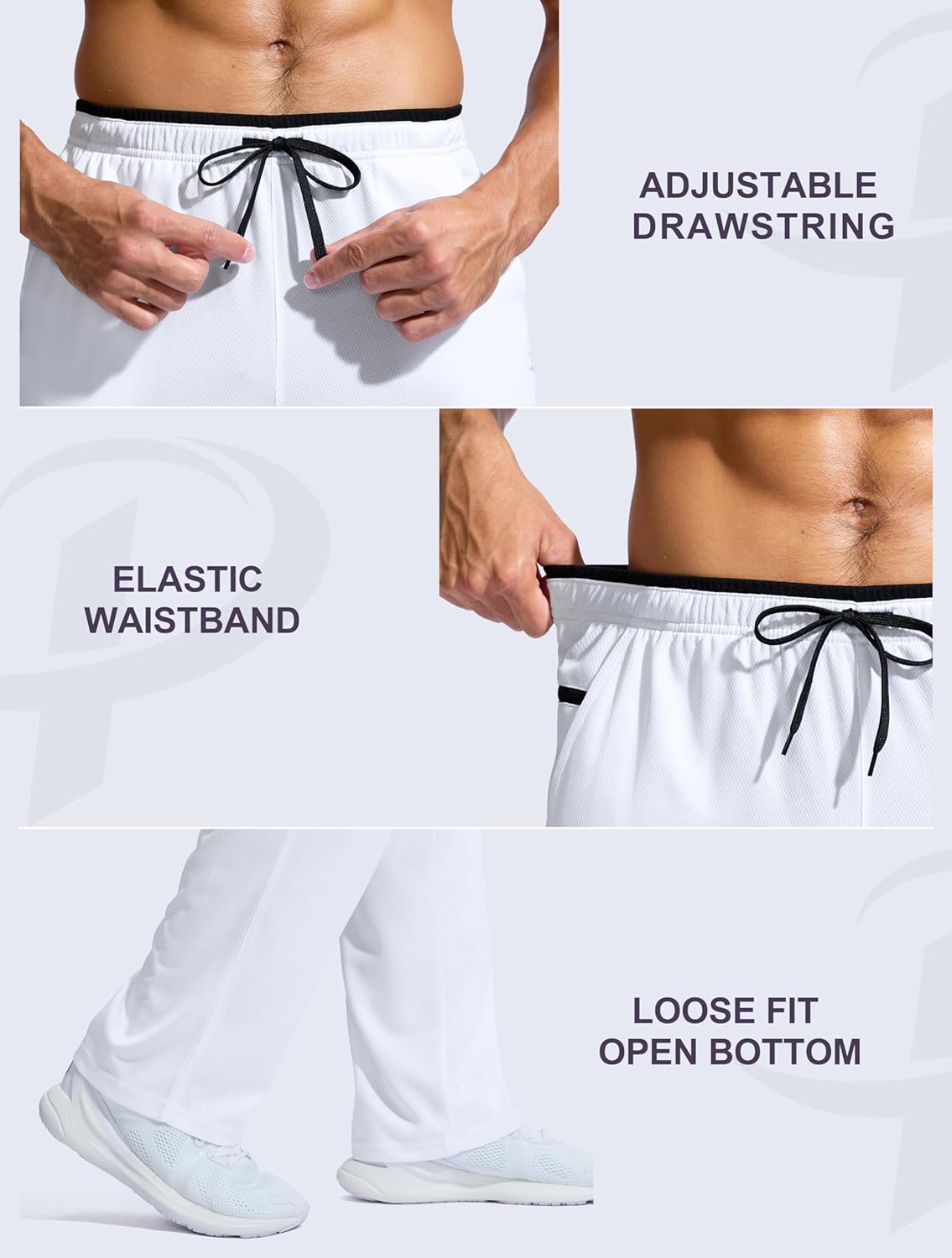 Pudolla Men's Lightweight Mesh Sweatpants Loose Fit Open Bottom Athletic Workout Gym Pants with Zipper Pockets - Image 6