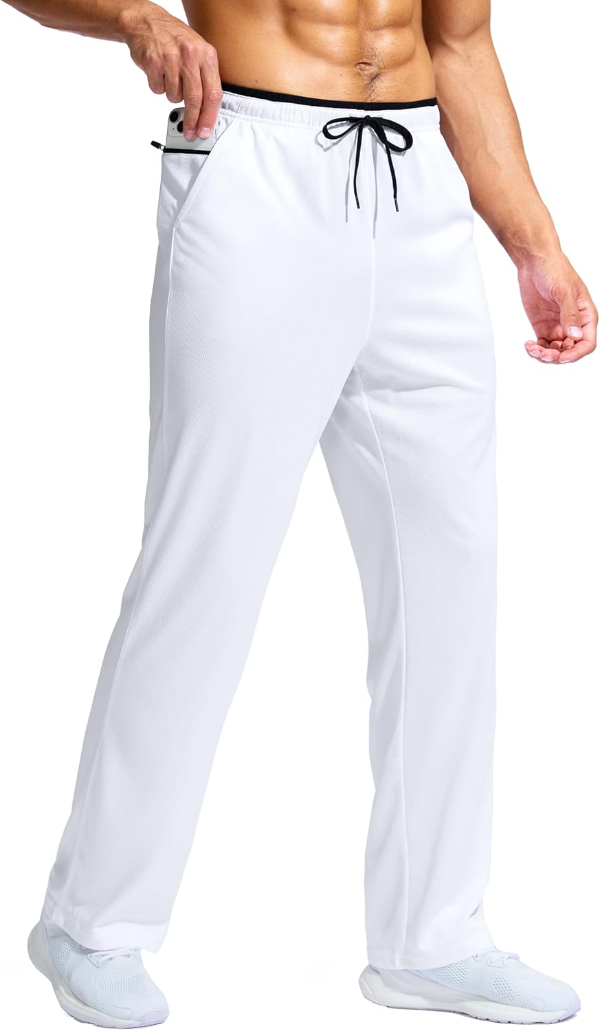 Pudolla Men's Lightweight Mesh Sweatpants Loose Fit Open Bottom Athletic Workout Gym Pants with Zipper Pockets