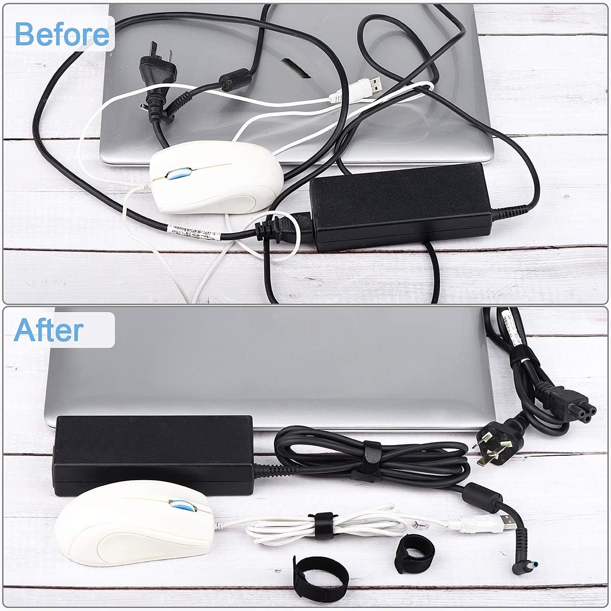 Nettbe 60 PCS 6 Inches Reusable Cable Ties, Adjustable Cord Straps Wire Organizer Cord Wrap and Hook Loop Cable Management - Image 3