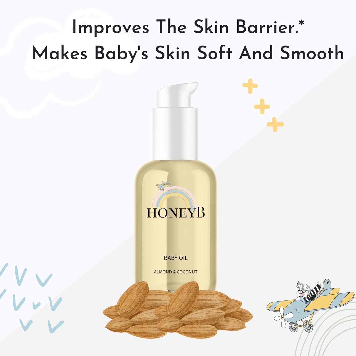 HoneyB Soothing Baby Oil with Almond & Coconut Oils for Increased Hydration - Clean and Plant-Based Baby Coconut Oil for Newborn, Baby Massage Oil, Coconut Baby Oil, 4oz - Image 3