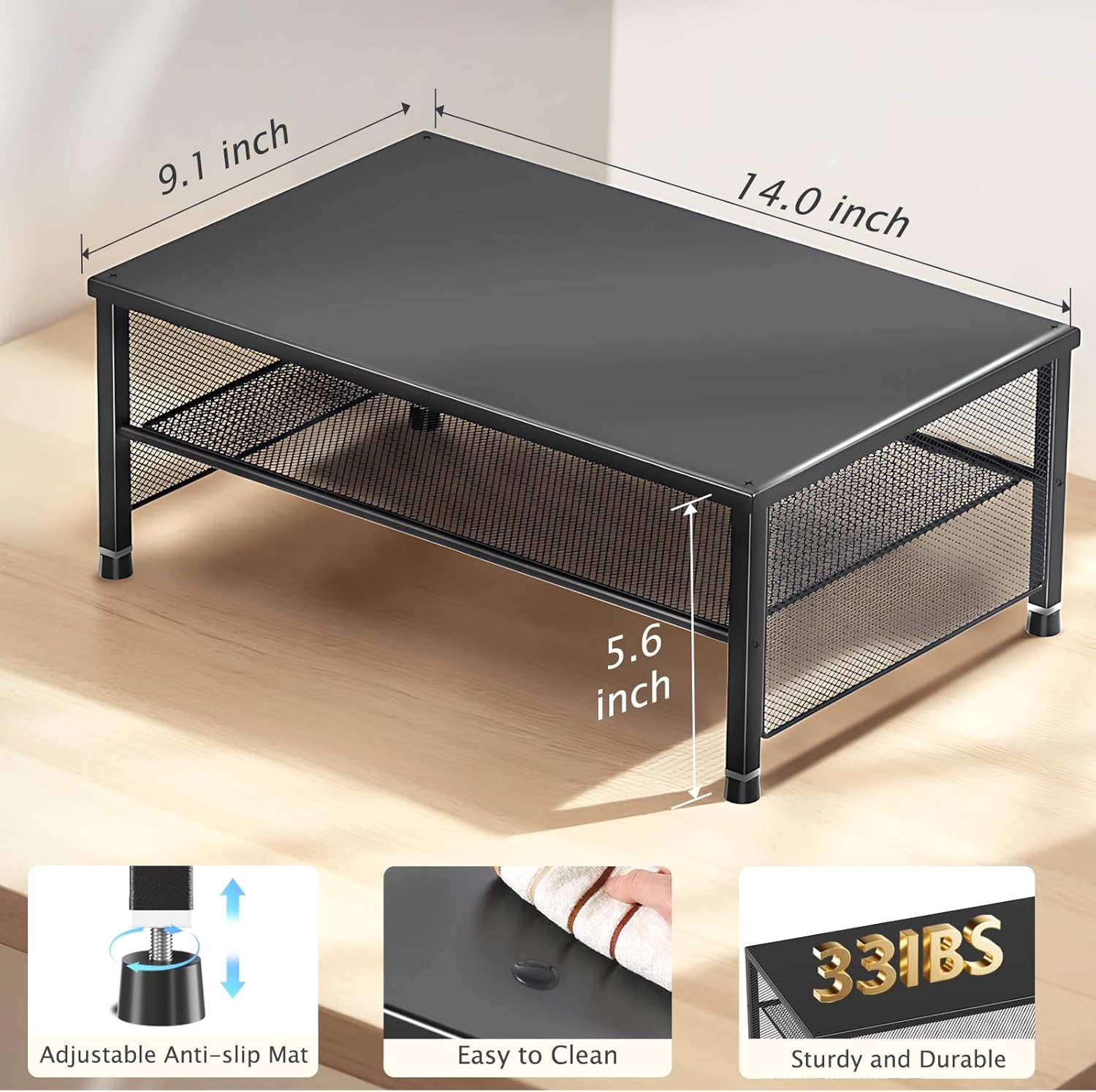ECOLOVI 2-Tier Computer Monitor Stand Riser, Desk Organizer for Monitor, Printer & Laptop Stand, Desktop Workspace Organizers for Office Supplies(Black) - Image 8