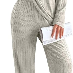 Ekouaer Lounge Sets for Women Long Sleeve Knit Ribbed Pajama Sets 2 Piece Casual Loungewear with Pockets