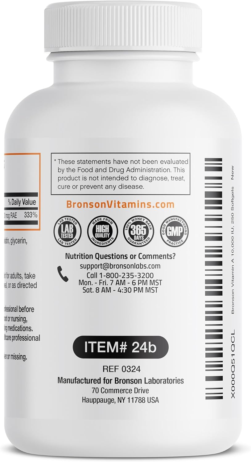 Bronson Vitamin A 10,000 IU Premium Non-GMO Formula Supports Healthy Vision & Immune System and Healthy Growth & Reproduction, 250 Softgels - Image 6
