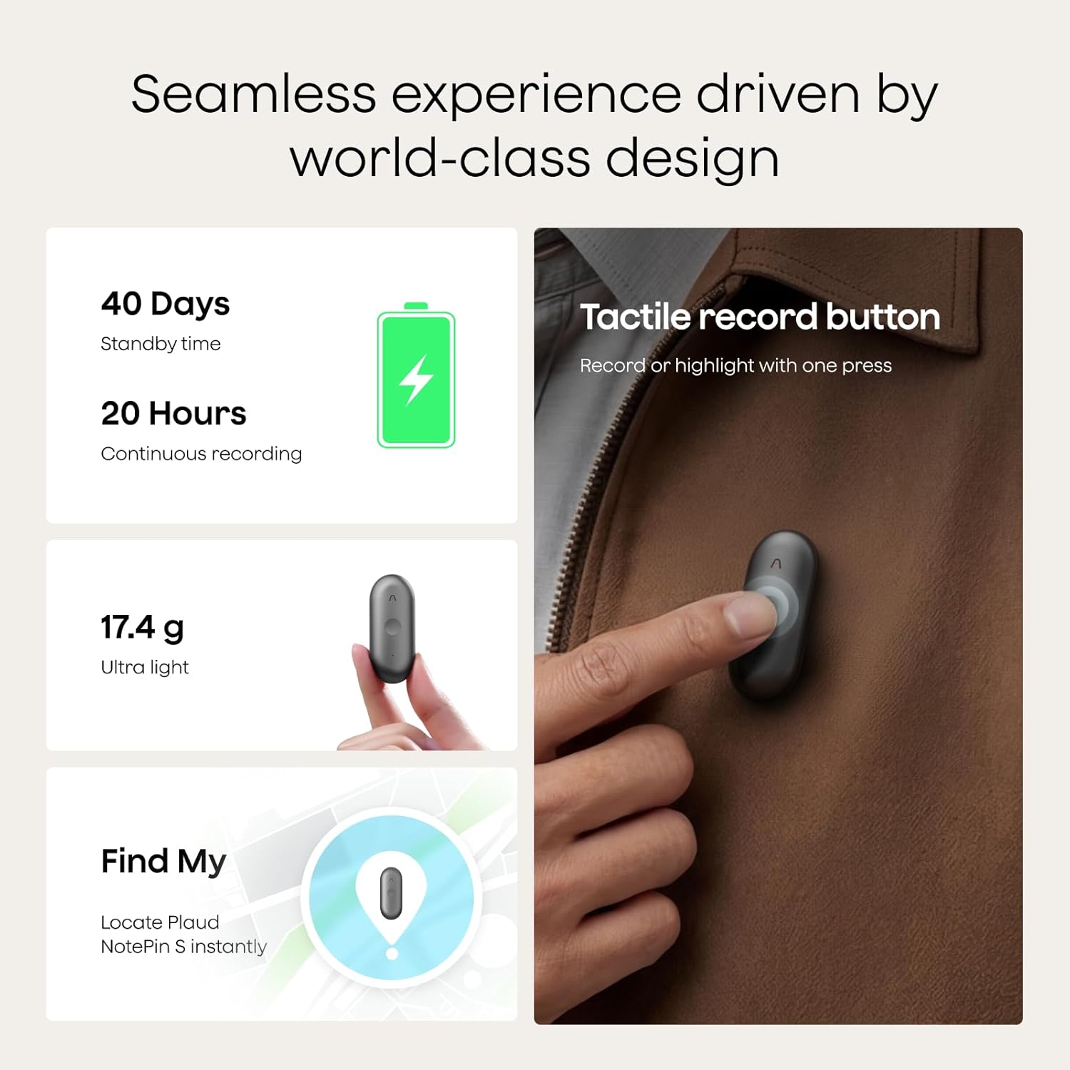 Plaud NotePin S AI Voice Recorder, Wearable AI Notetaker, AI Transcribe & Summarize, Support 112 Languages, 64GB Memory, Audio Recorder for Meetings Interviews with 4 Accessories - Image 2