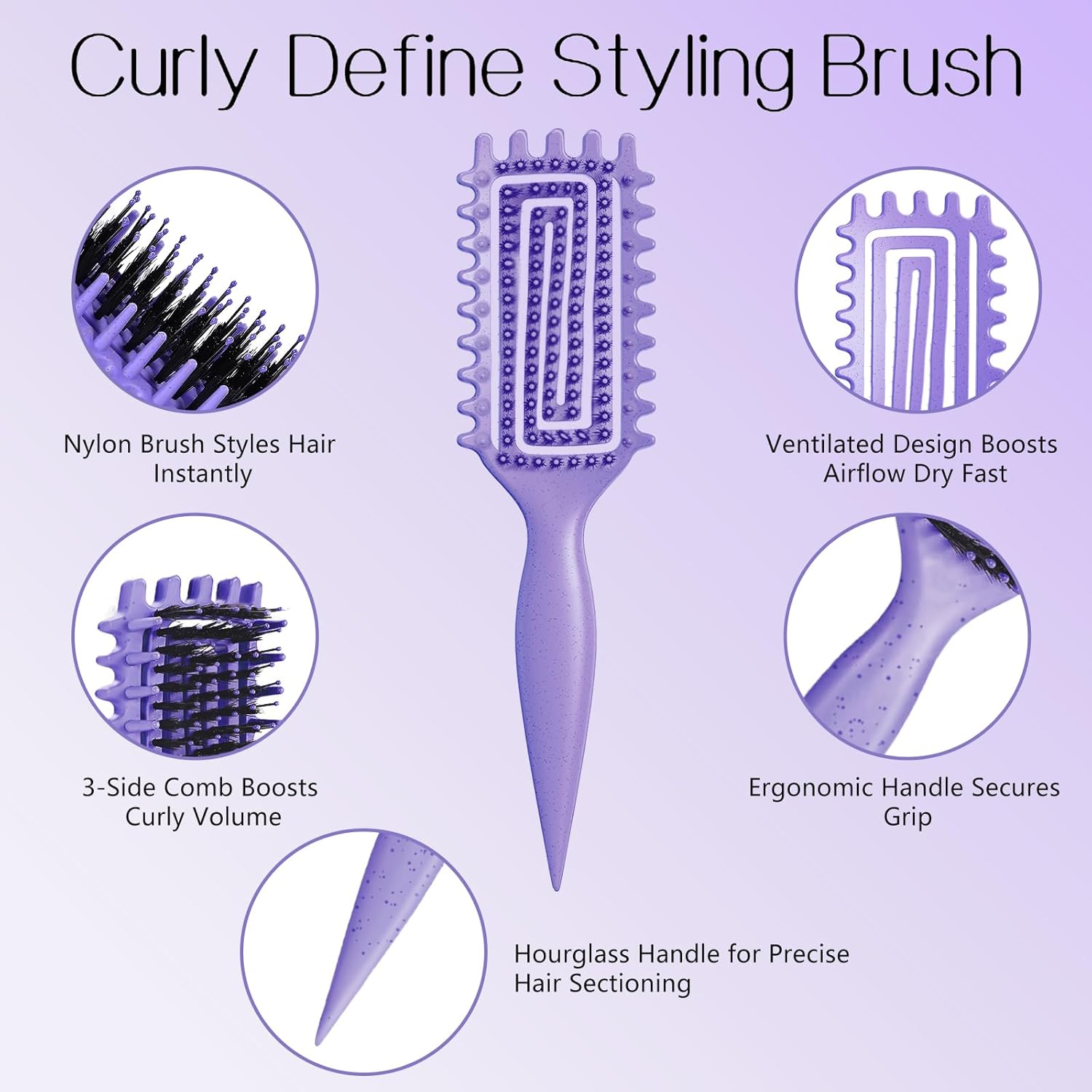 Curly Hair Brush,Curl Defining Brush for Effortlessly Defined Curls & Waves,Vented Hair Brush for Wet & Dry Hair,Women and Men,Reduces Frizz (Purple) - Image 2