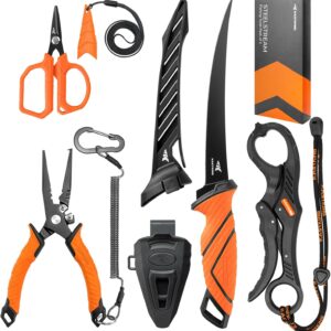KastKing SteelStream Fishing Tool Set, Fishing Gear – Corrosion Resistant Fishing Pliers, Fillet Knife, Fishing Scissors, Fish Lip Gripper, Multi-Functional Jaw, Fishing Gifts for Men