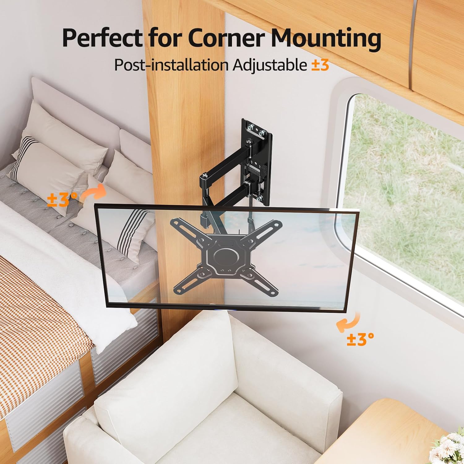GOFORWILD Lockable RV TV Mount, Full Motion RV Mount for Most 13-43 inch TV, TV Wall Mount for Camper Truck Trailer Marine Boat Motor Home, Max VESA 200x200mm, up to 33LBS, 7021 - Image 4