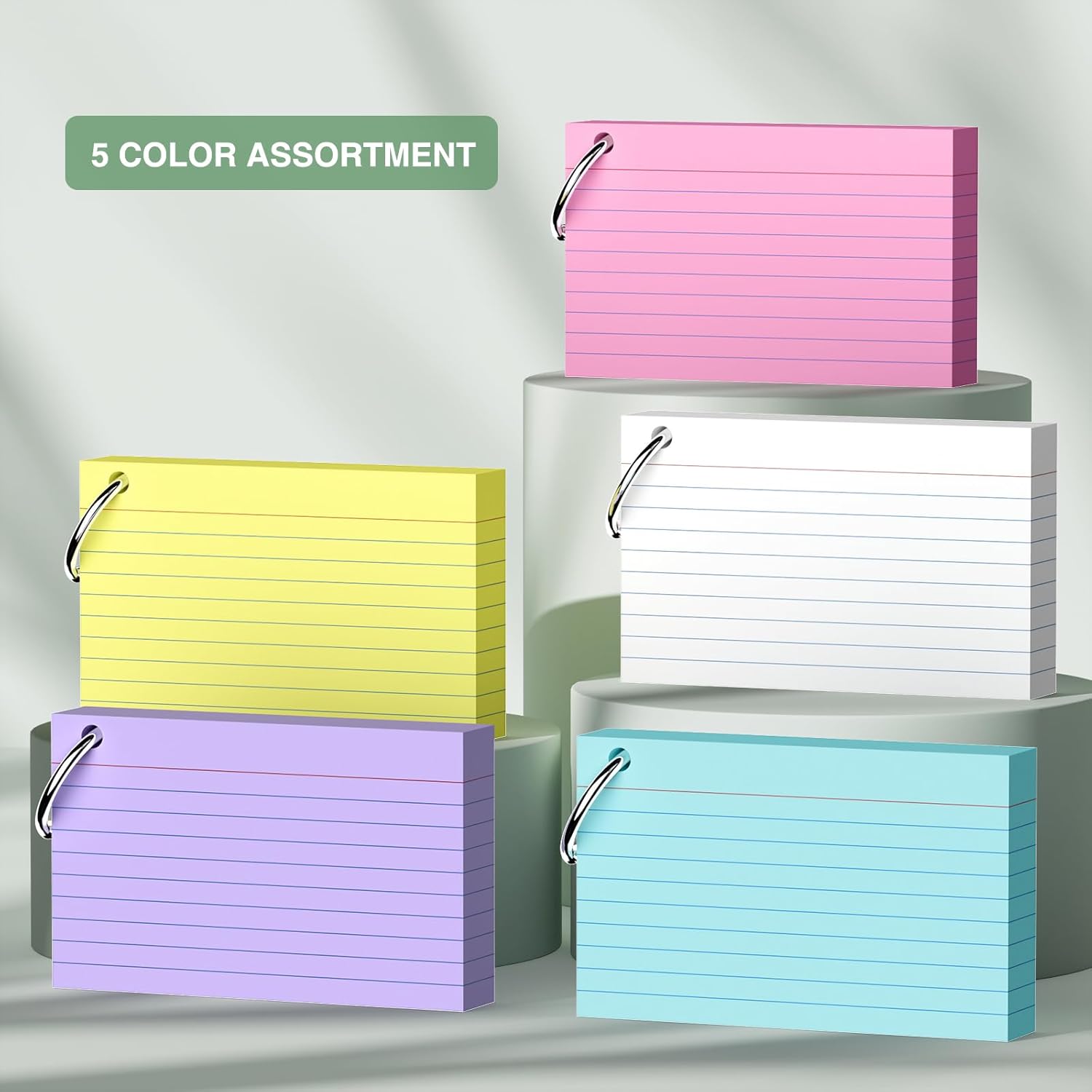 250-Pack Colored Index Cards, 3x5 Inch w/Key Ring – 180gsm Heavyweight Flashcards – 5 Vibrant Colors Flash Cards (White Pink Purple Blue Yellow) – Perfect for Study, Notes & Memory, Students School - Image 6