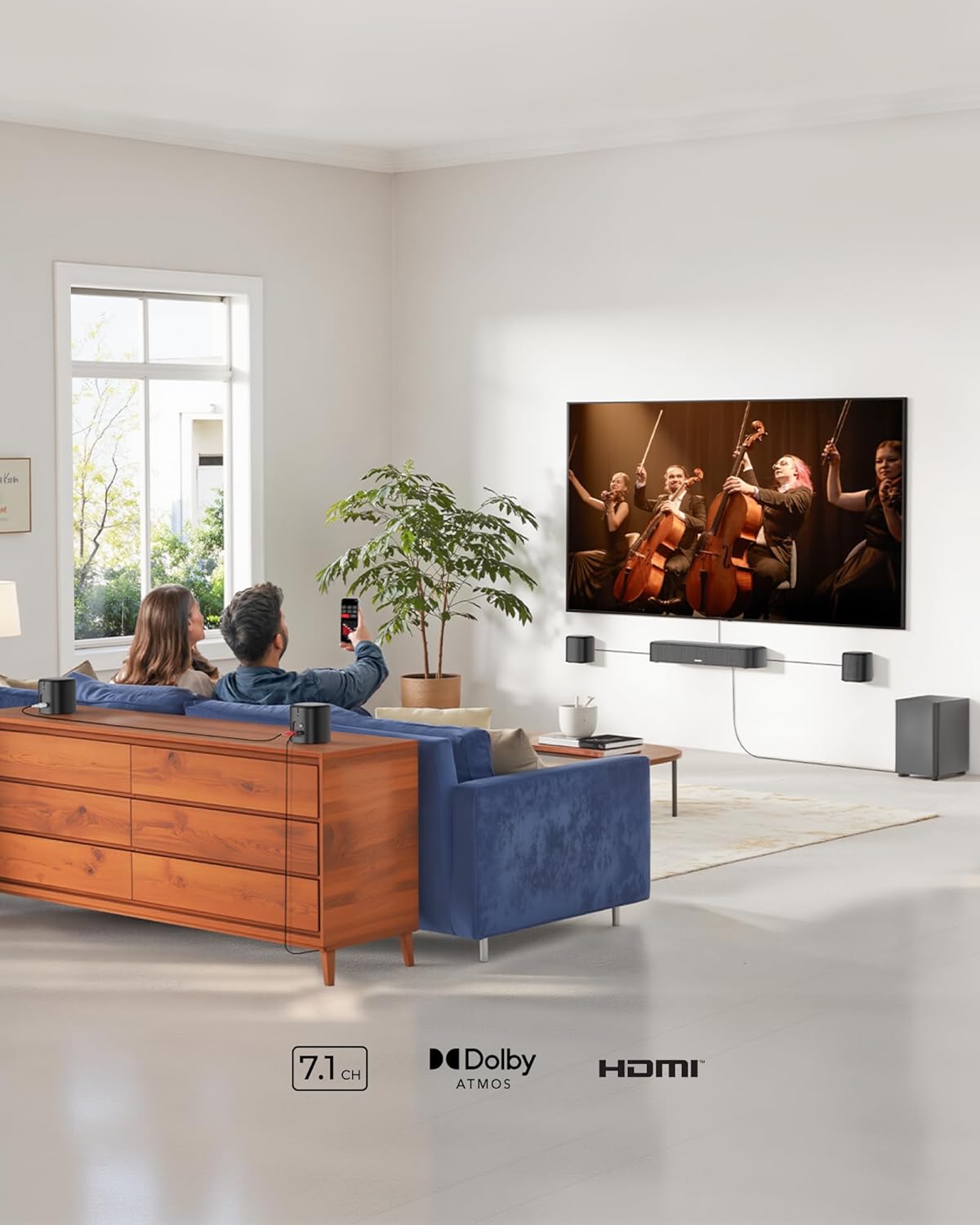 ULTIMEA 7.1ch Dolby Atmos Surround Sound System for TV, with 4 Surround Speakers, Surround Sound System Sound Bar with Subwoofer for Home Theater, App Control, HDMI eARC, Aura A60, 2026 Model - Image 3
