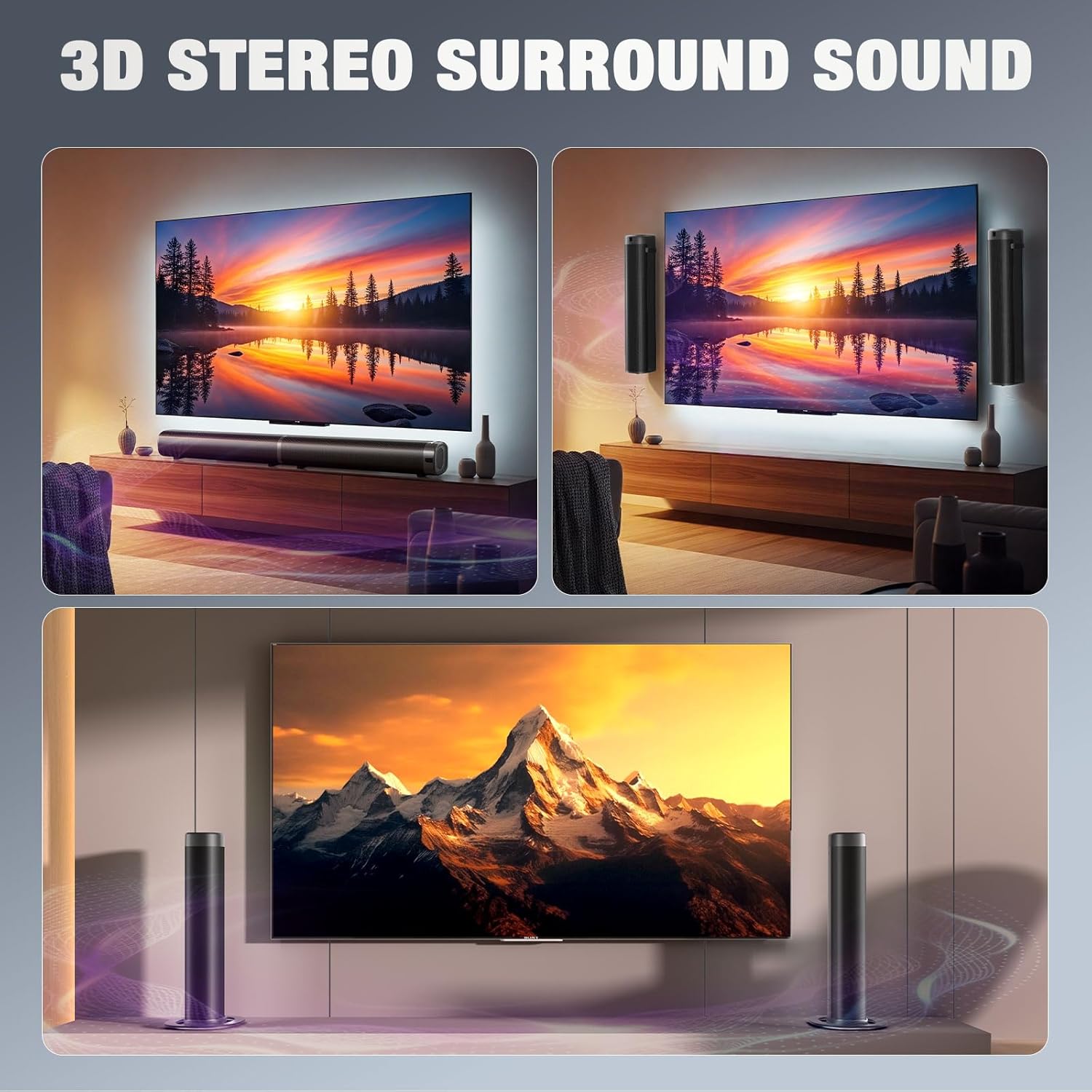 Puriom Sound Bar for Smart TV, 100W Sound Bar with Bluetooth 5.3/ARC/Opt/AUX Connect, 2-in-1 Detachable Home Soundbar, Home Theater Speaker & Bass Effect, for TV/PC/Projectors - Image 8