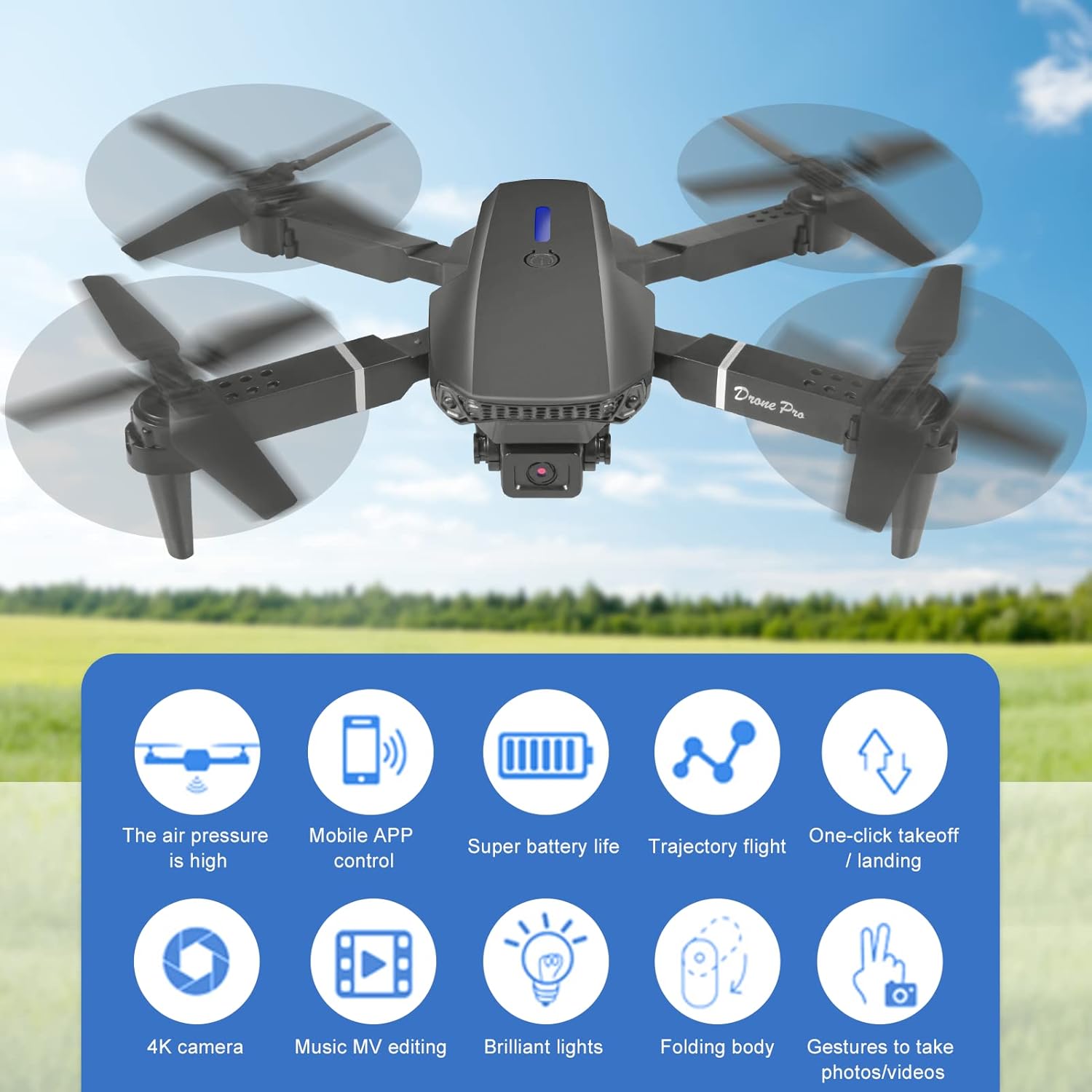 Mini Drone with Camera, 4K HD FPV Drone, Altitude Hold, Gesture Selfie, One key Return/Emergency Stop, 3D Flips, Waypoint Fly, 2 Batteries, Foldable Drones for Kids and Beginners - Image 3