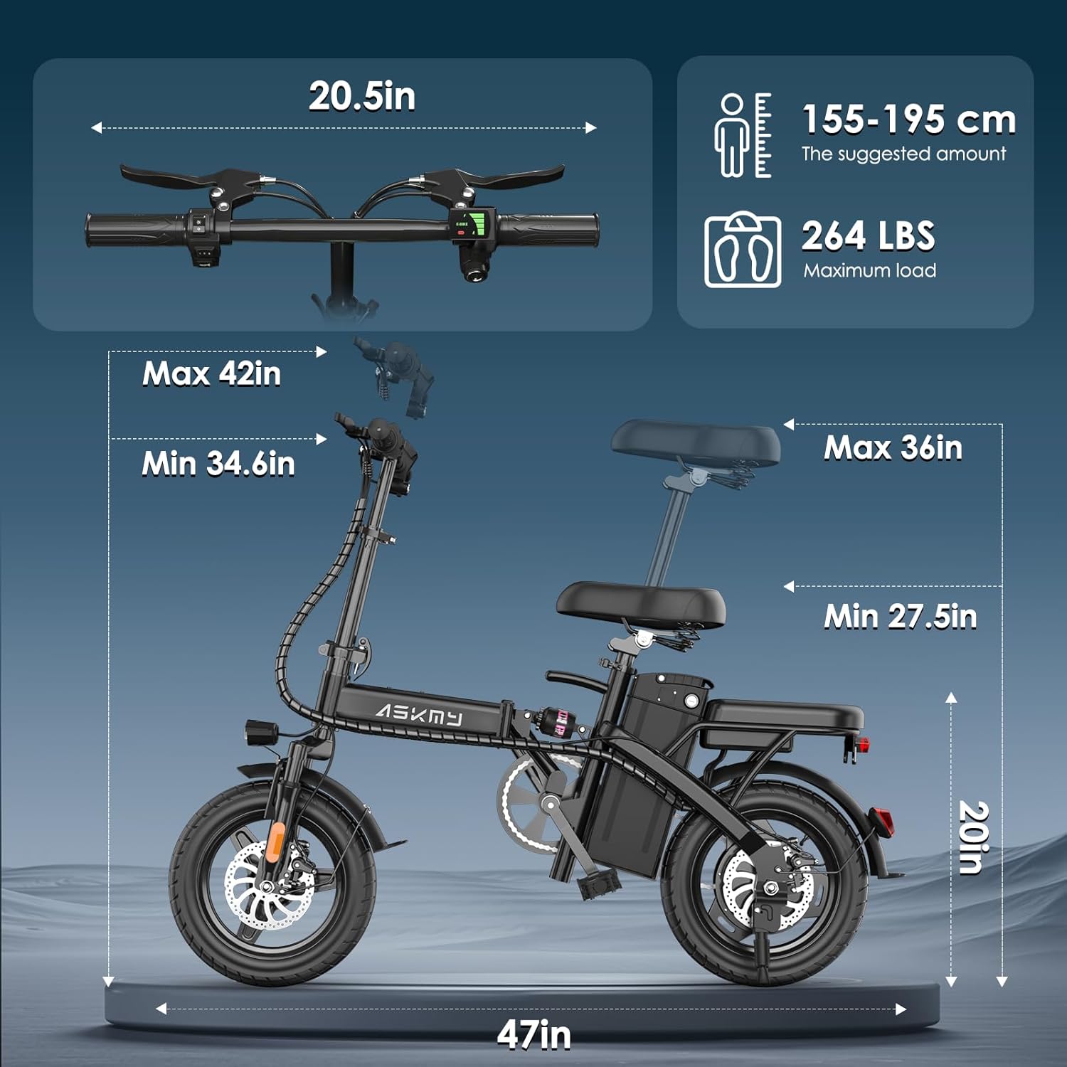 REOCRO Foldable Electric Bike for Adults, 48V 10AH/20AH Removable Battery, 14" Mini E-Bike with 700W Peak Motor, 30-60 Miles PAS Range, Electric Bicycle for Daily Commuting and City Riding - Image 9