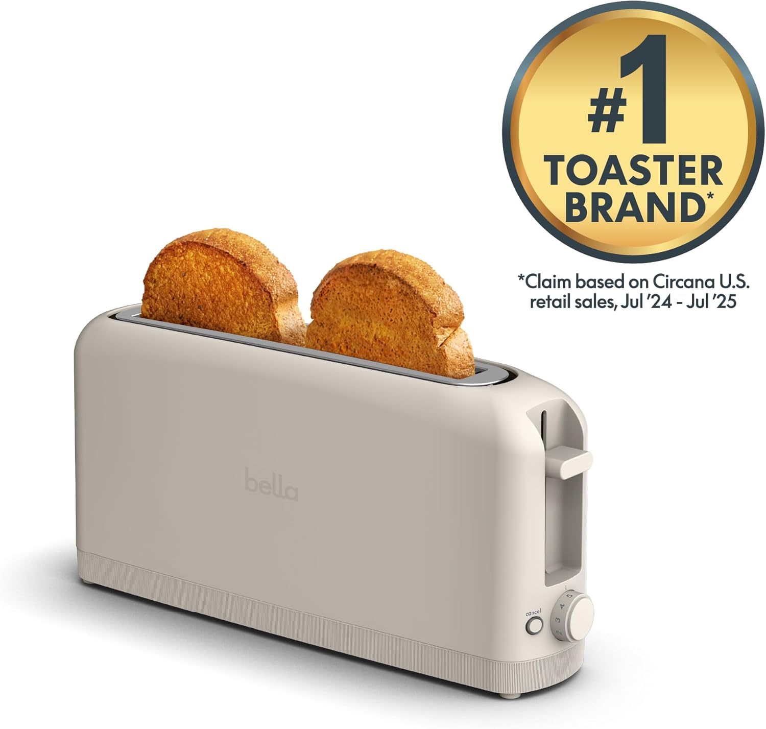 bella 2 Slice Slim Toaster, Fits-anywhere™ Kitchenware, 6 Setting Shade Control with Reheat & Cancel Buttons, Fits sourdough, 10” Long Slot, Anti Jam & Auto Shutoff, 900 Watt, Oatmilk - Image 3