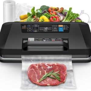 Vacuum Sealer for Food, 10 Modes 95KPa vacuum sealer for Wet/Dry Food, Automatic Food Vacuum Sealer Machine with Double Seal Strip, Built-in Cutter & Roll Storage, Complete Kit with Bags