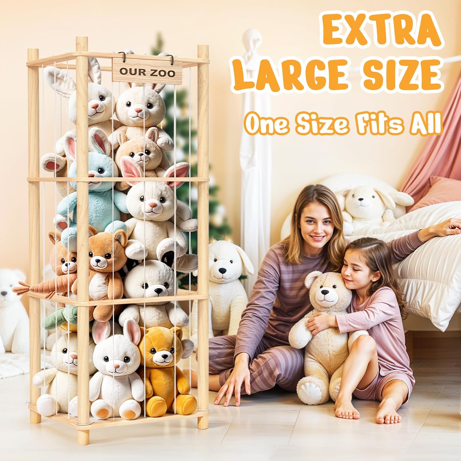 Woodure Stuffed Animal Storage & Organizer, Wooden Cute Zoo Toy Holder for Toddler Rooms, Playrooms & Bedrooms - Image 5
