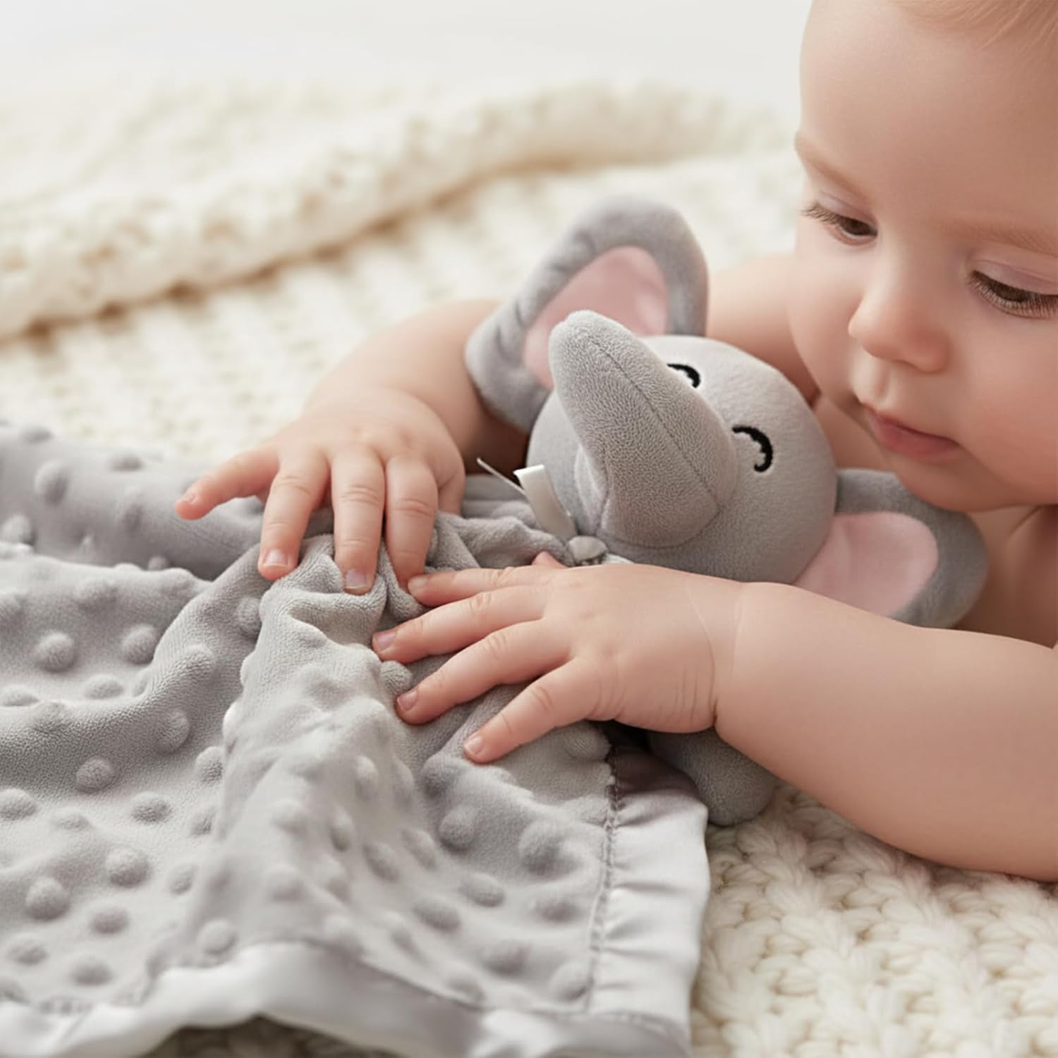 Pro Goleem Elephant Security Blanket, Soft Lovey Unisex Lovie Baby Gifts for Boys and Girls Snuggle Toy Stuffed Animal Newborn Essentials and Items Grey 16 Inch - Image 4