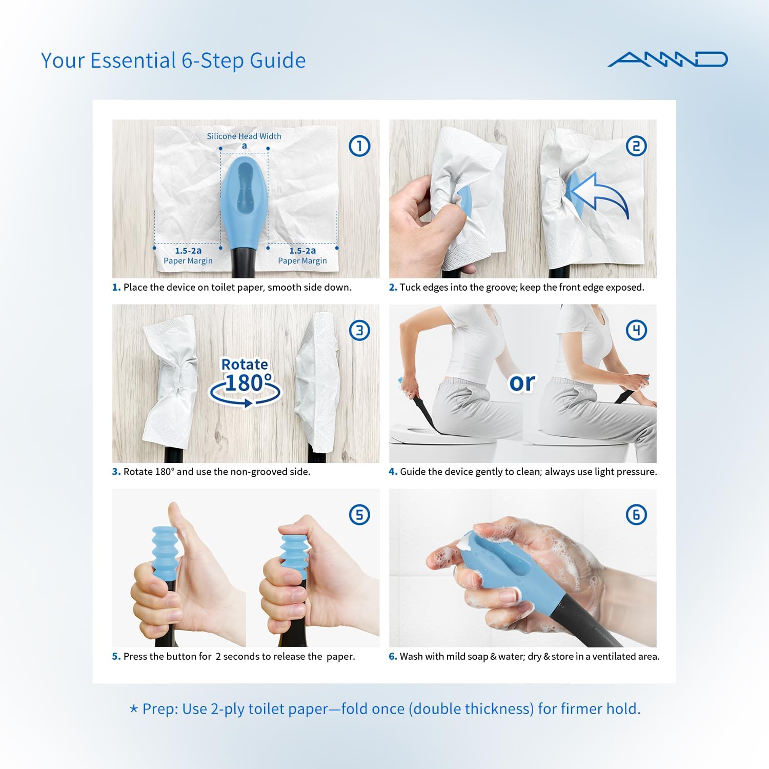 Bottom Buddy Wiping Aid – Upgraded Toilet Tissue Aids Wand for Wiping Bottom, 15.6" Long for Elderly, Overweight, Pregnant, and Limited Mobility, Blue - Image 8