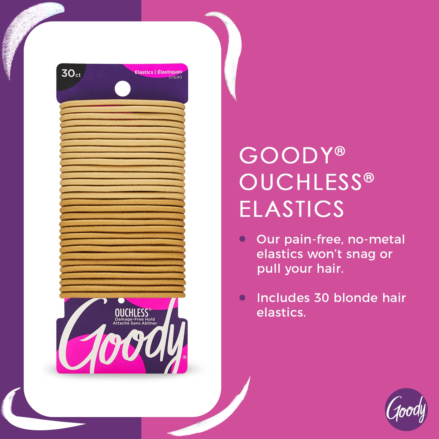 Goody Ouchless Hair Elastics – No Pull, No Breakage, Tangle-Free Hold for Thick, Curly, Coily & Textured Hair – 30 Count, Blonde, Long-Lasting Ponytail Holders for Women & Men - Image 3