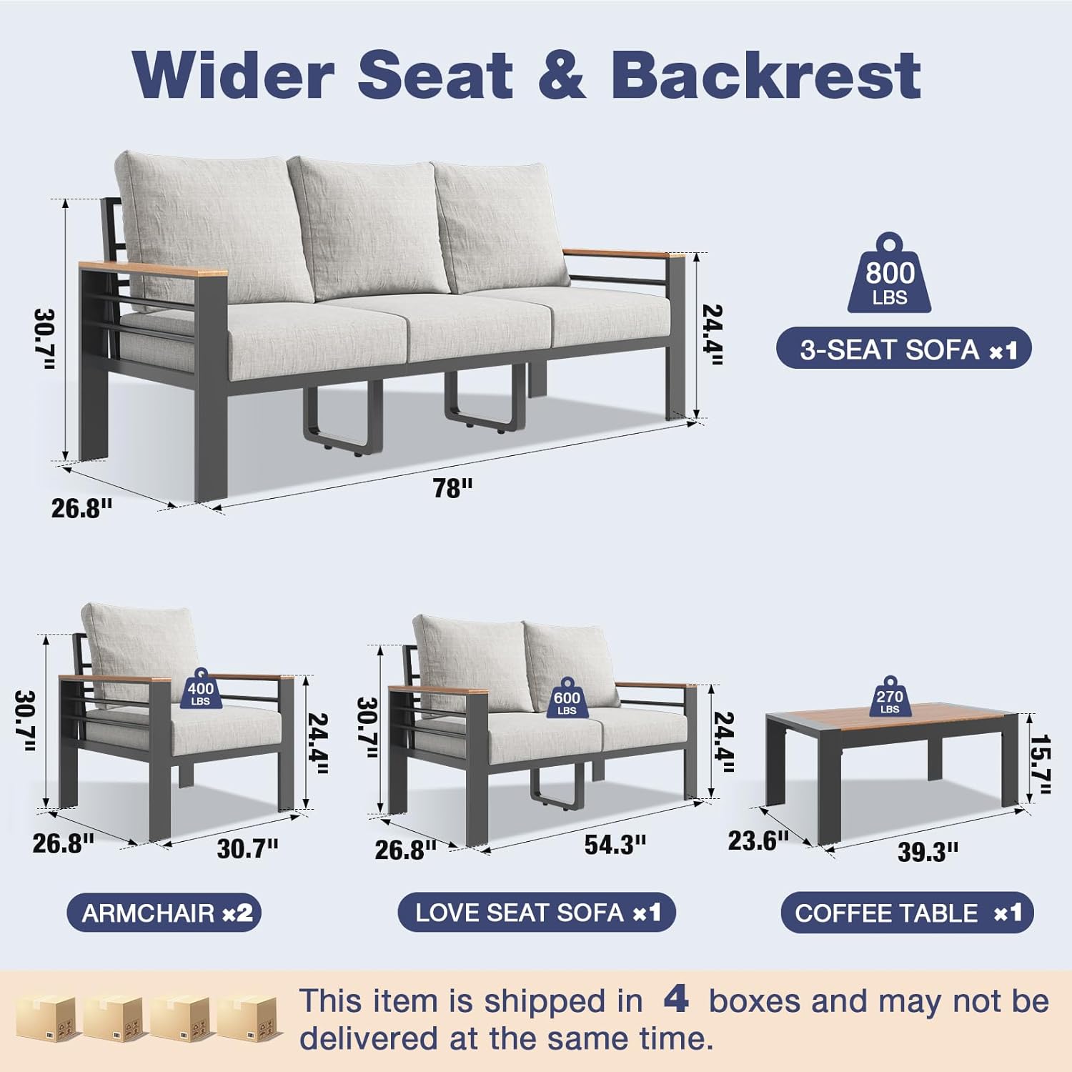 Aoxun Aluminum Patio Furniture Set 7 Seats, Oversized Outdoor Sectional with Washable Thick Cushions, Coffee Table and Waterproof Cover, Patio Conversation Sets for Porch, Balcony, Deck - Image 7
