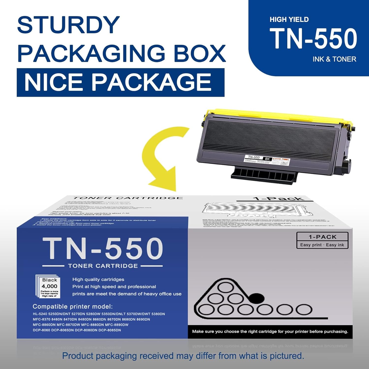 1 Pack TN550 TN-550 Black Toner Cartridge Compatible TN550 Replacement for Brother HL-5240 5250DN/DNT 5270DN 5280DW MFC-8370 8460N 8470DN 8480DN 8660DN 8670DN 8690DN 8860DN DCP-8060 8065DN Printe - Image 5